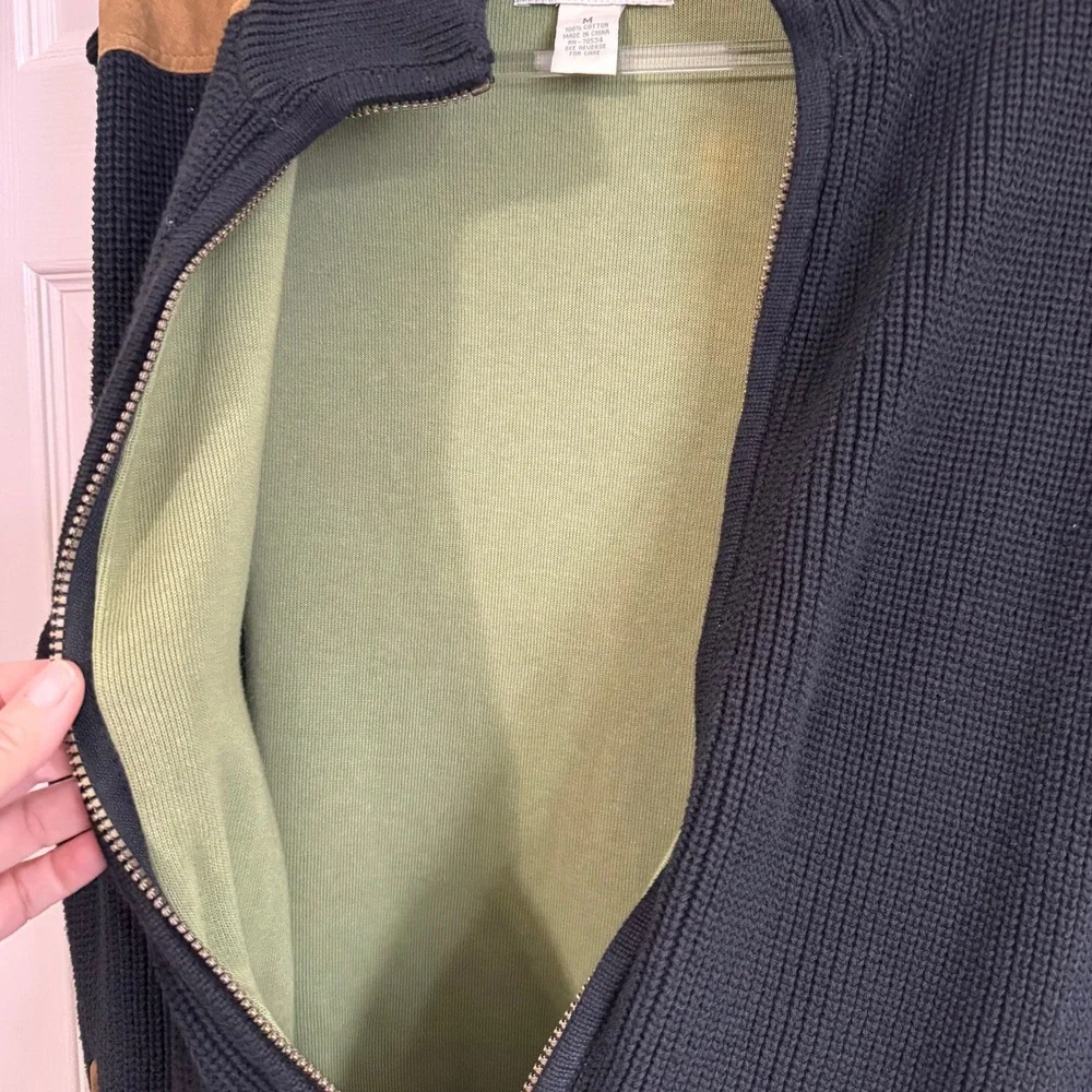 Orvis Mens M Black Cotton Shaker Knit Full Zip Shooting Sweater Vest Outdoor